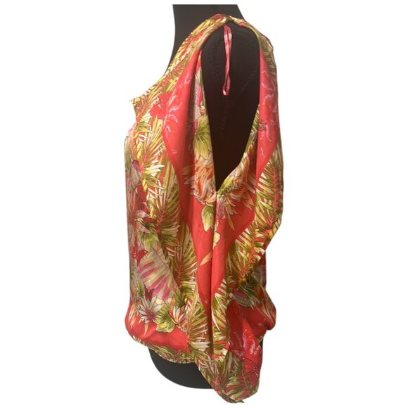 CACHE Tropical One Shoulder Blouson Top M | Split Sleeve Scarf Style - Picture 3 of 12
